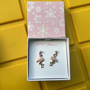 NIB Betsy Johnson Christmas Flamingo earrings